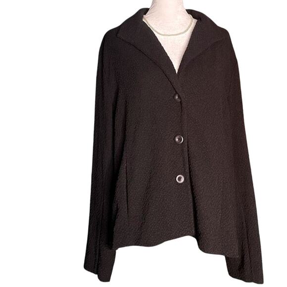 NWOT Eileen Fisher Black Textured Single Breasted Cardigan Blazer Size L - Picture 1 of 9